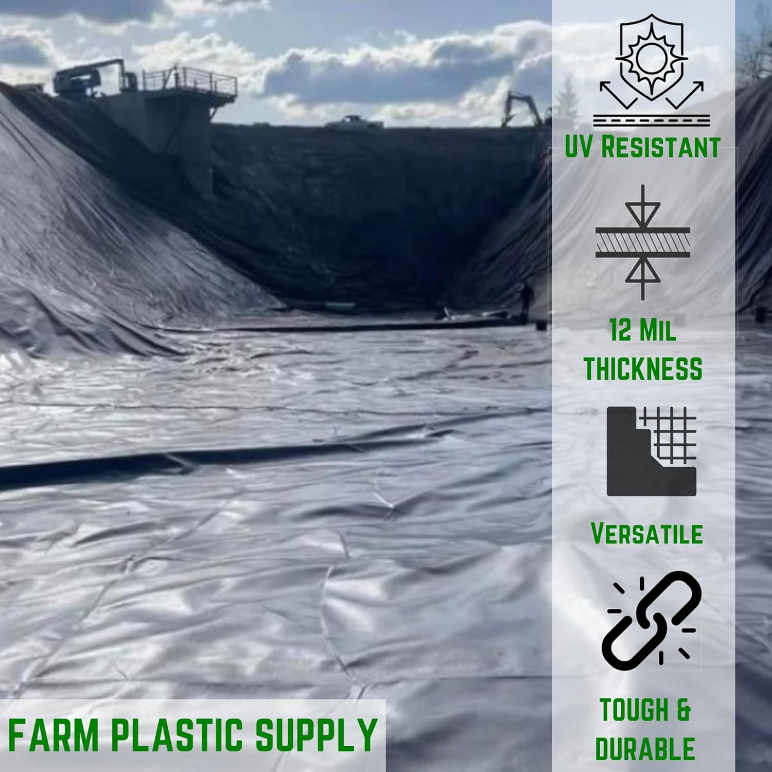 Farm Plastic Supply - 12 Mil String Reinforced Black/White Pond Liner - 12 Mil Fish Pond HDPE Liner, Pond Liners for Outdoor Ponds, Koi Ponds, Garden Fountain, Containment Liner (6' x 20')