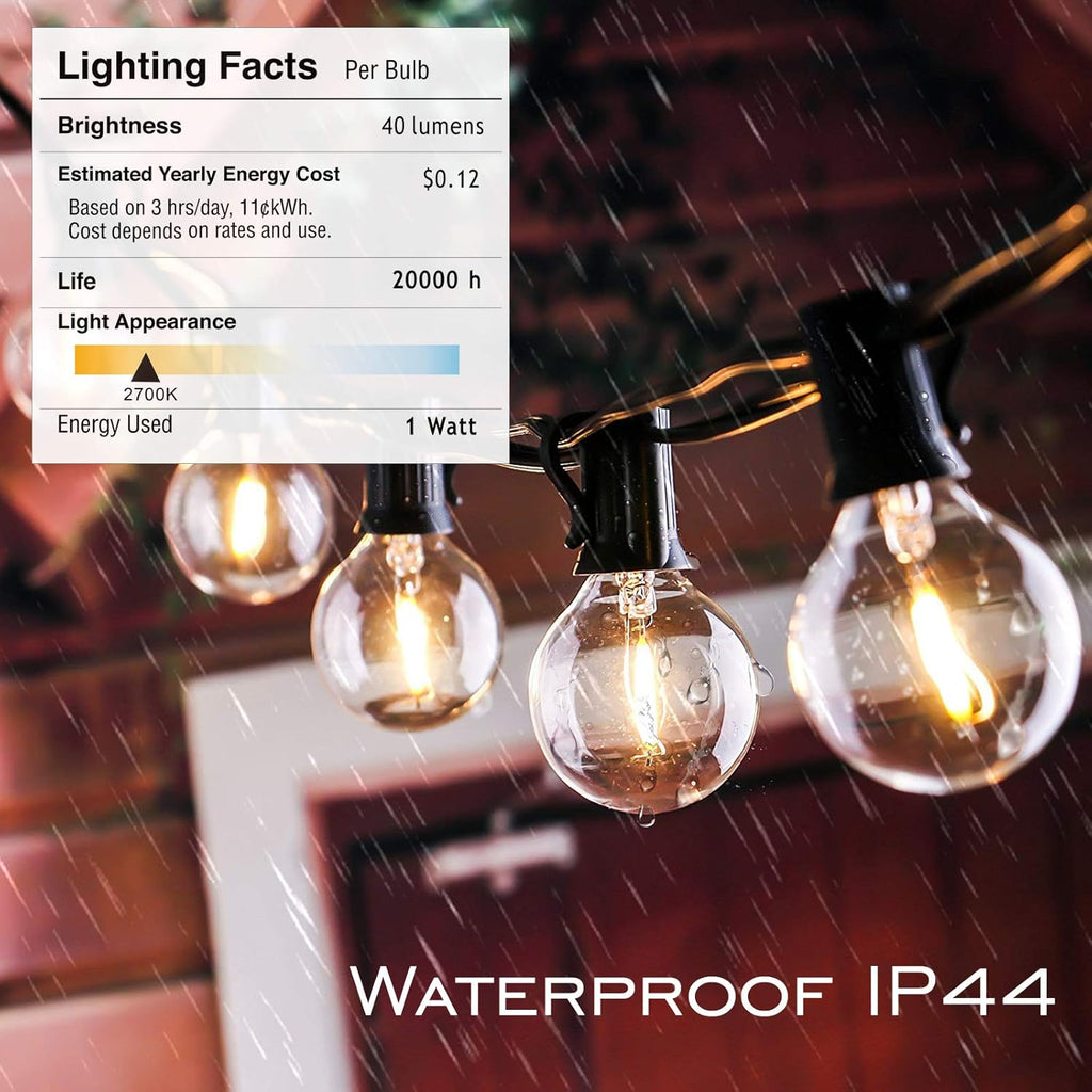DAMAING Outdoor String Lights LED 50Feet G40 Globe String Lights with 27 Edison Plastic LED Bulbs,2700K Warm Glow Weatherproof for Indoor Outdoor Backyard Bistro Lights