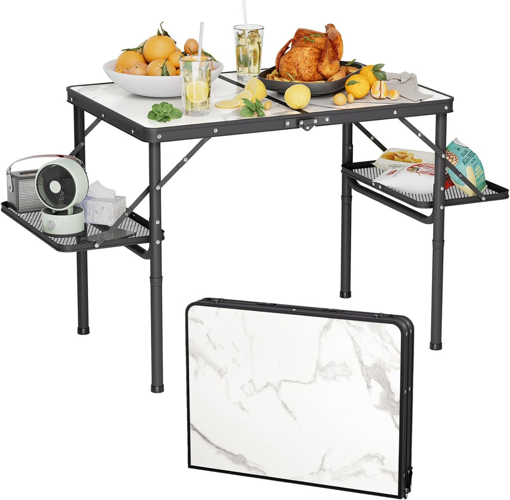 Titanker Folding Camping Table 3ft, Folding Picnic Table, Camp Tables Portable, 50% Extra Side Space, Outdoor Patio Table, RV/Car Camping Essentials, Aluminum Light & Solid