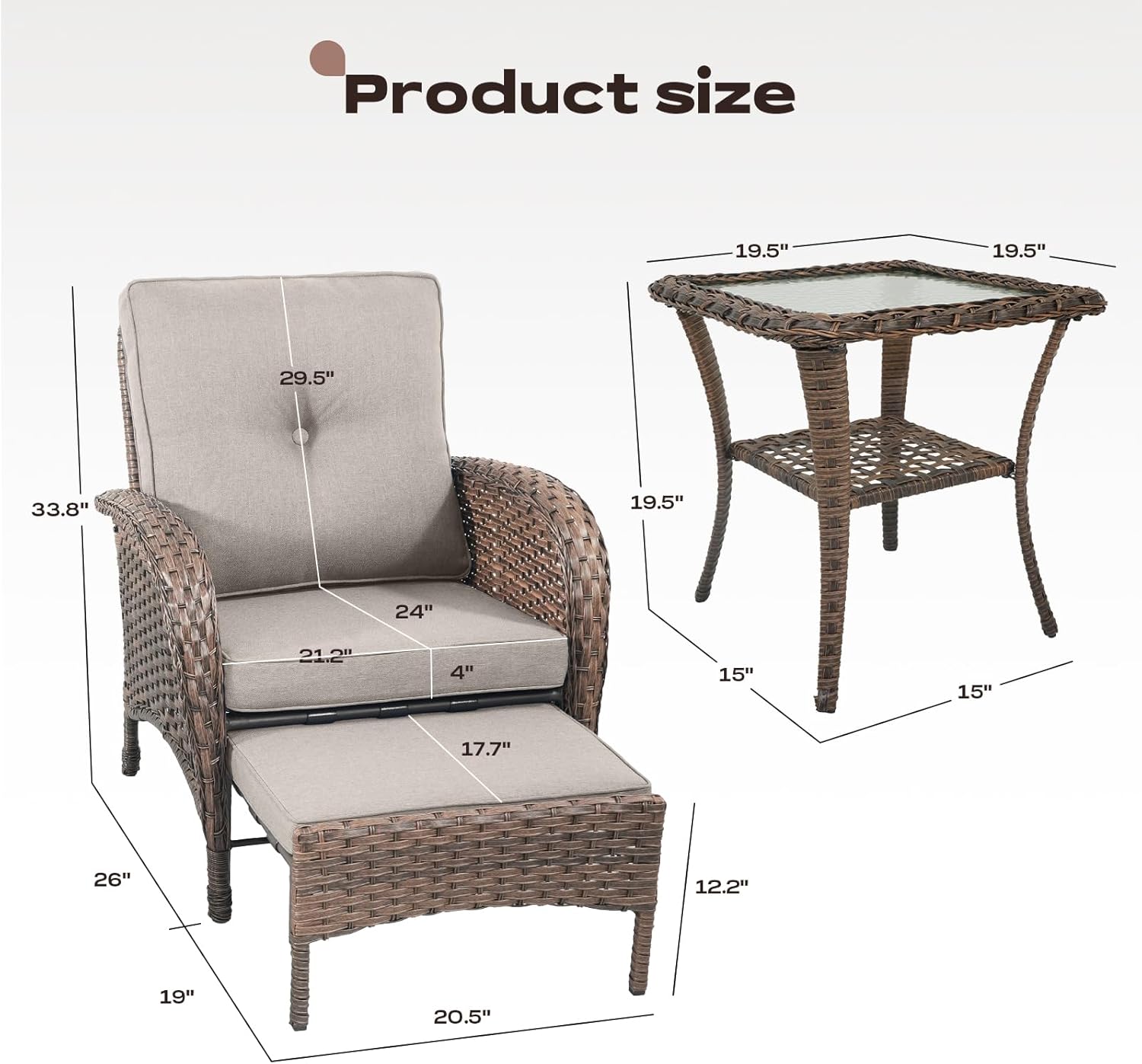 5 Piece Patio Furniture Set - Wicker Balcony Furniture Set with Hidden Ottomans, Rattan Outdoor Patio Chairs with Side Table for Porch Deck Poolside Garden Brown/Beige