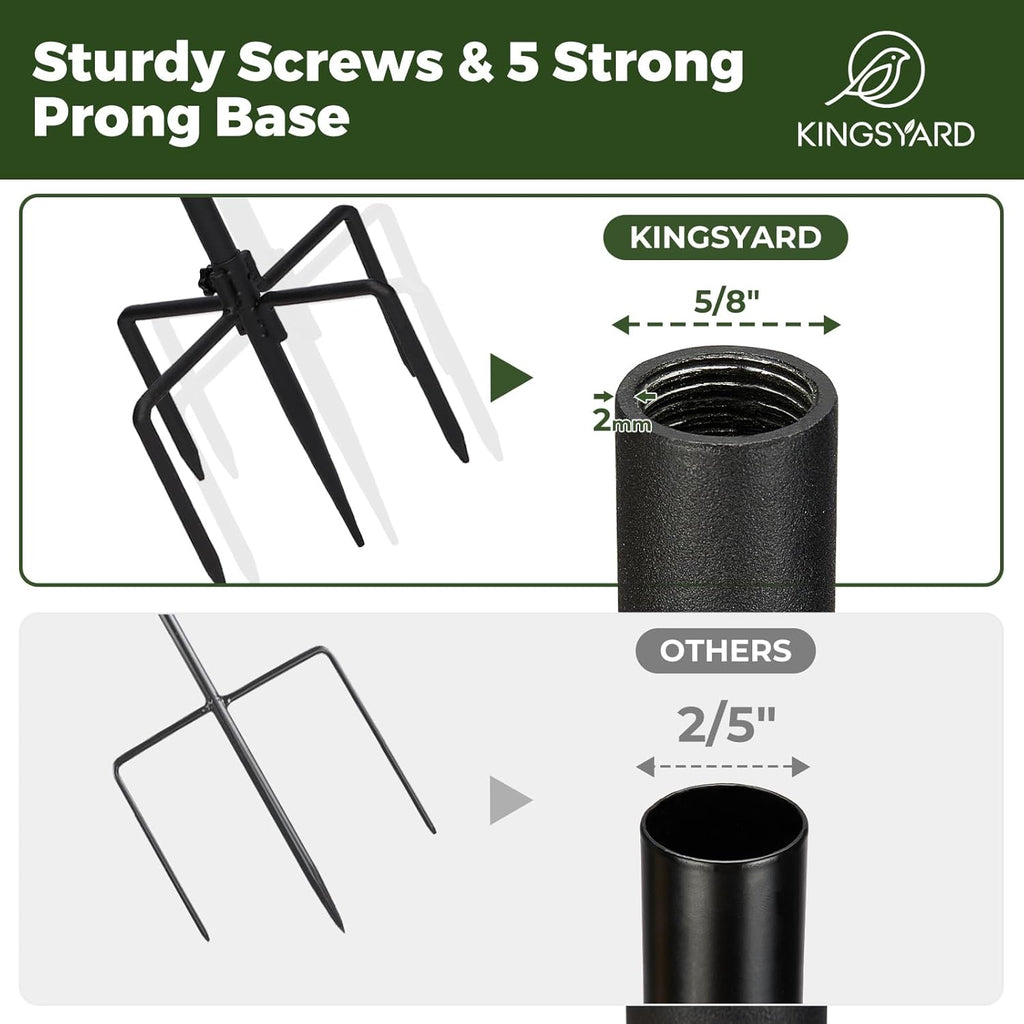 Kingsyard 2 Pack Adjustable Shepherd Hooks for Outdoor - 60 INCH Heavy Duty Bird Feeder Pole with 5 Prong Base, Hummingbird Feeder Stand, Garden Plant Baskets, Weddings Decor, Solar Light Lanterns