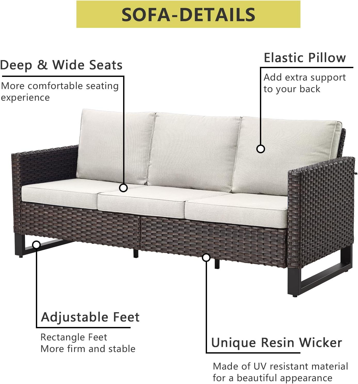 HUMMUH 7 Piece Patio Furniture Set PE Wicker Outdoor Couch,Patio Swivel Rocker Chairs and Ottomans Tables for Porch,Garden,Backyard