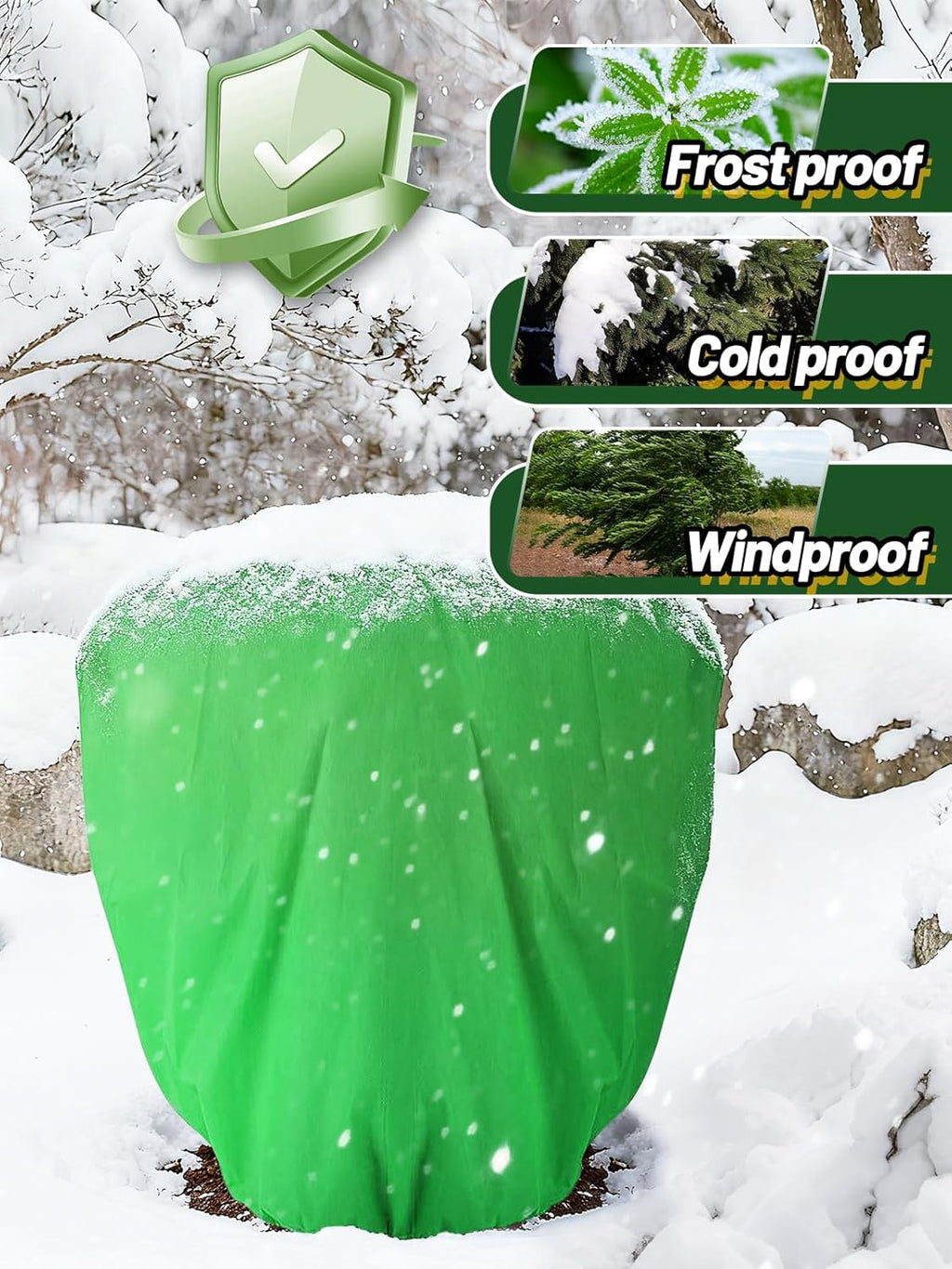 ANPHSIN 12 Pcs 39.3in x 39.3in Plant Covers Freeze Protection - Winter Shrub Plant Protection Bags, Frost Blankets Cloths with Drawstring for Outdoor Garden Plants, Green