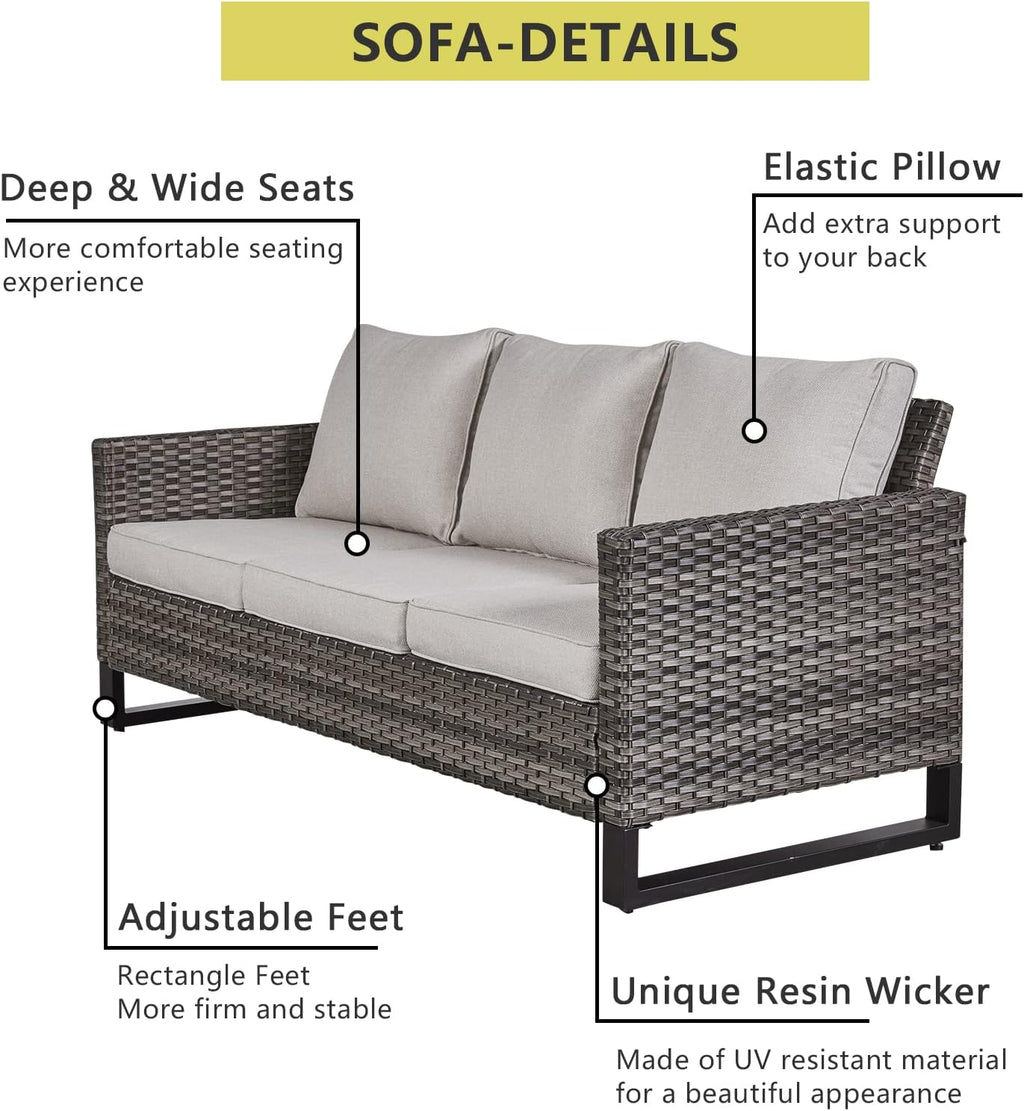 HUMMUH 7 Piece Patio Furniture Set with Fire Pit Table 41in 55,000 BTU,Wicker Outdoor Conversation Sets - Outdoor Swivel Rocker Chairs Patio Sofa for Porch,Garden,Backyard