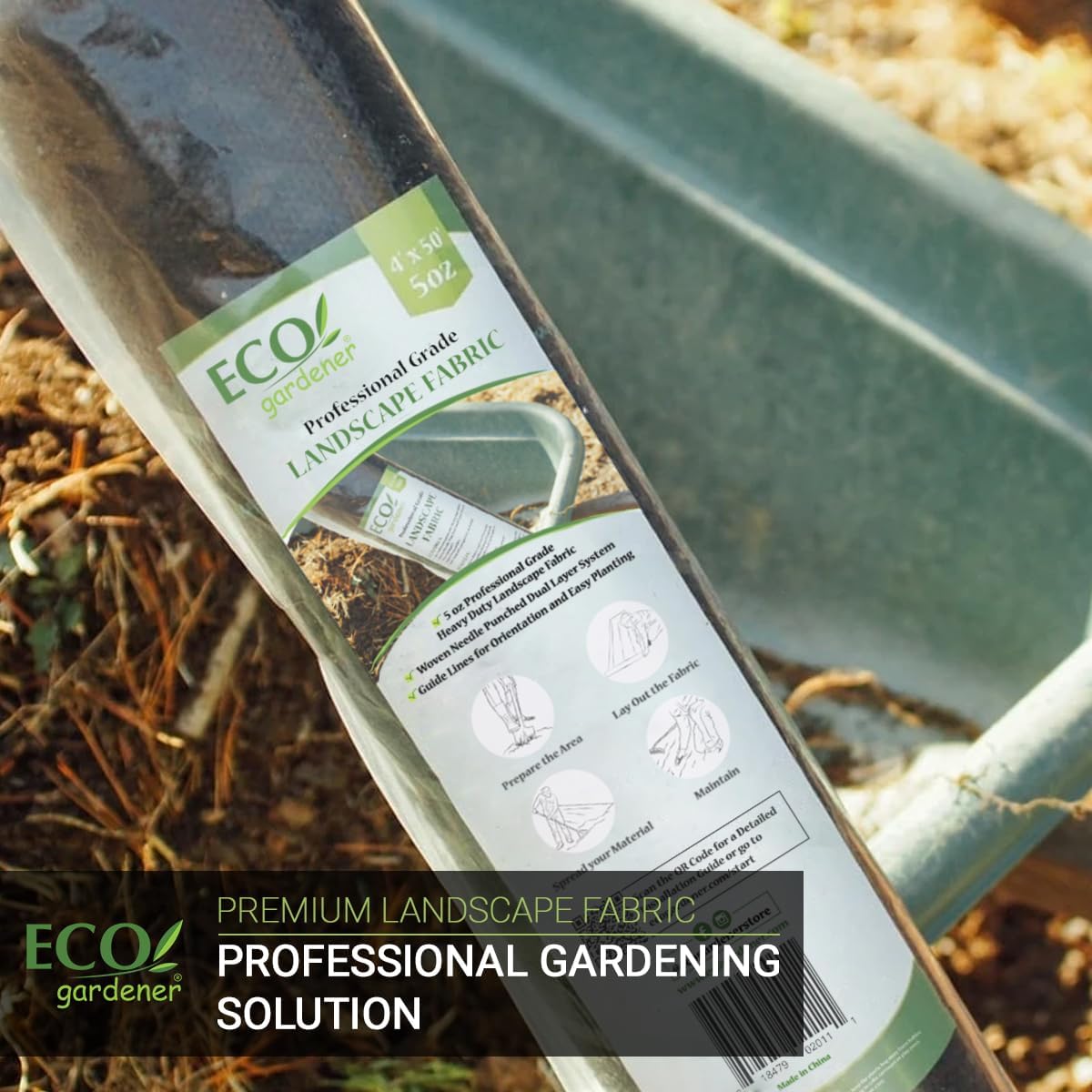ECOgardener Premium Landscape Fabric, 4ft x 50ft Pro Garden Weed Barrier - Durable & Heavy Duty Weed Block Gardening Mat, Easy Setup