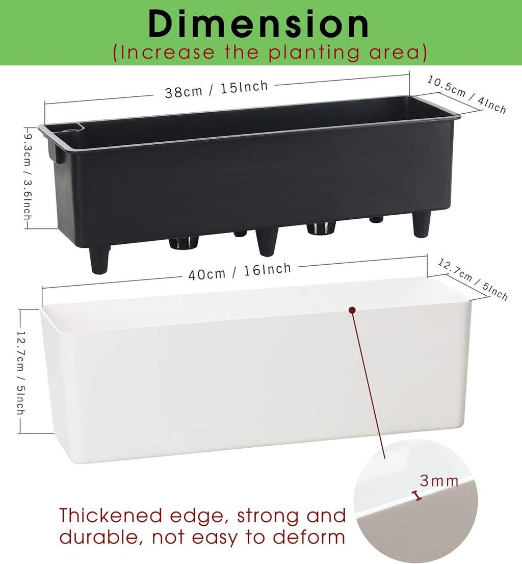 GardenBasix Elongated Self Watering Planter Pots Window Box 5.5 x 16 inch Indoor Home Garden Modern Decorative Planter Pot for All House Plants Flowers Herbs (White,1-Pack)
