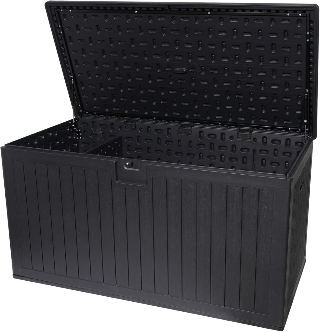 230 Gallon Outdoor Storage Box Waterproof, Extra Large Plastic Outside Deck Box Weatherproof, Resin Patio Storage Bin with Lock and Lids for Pool Equipment and Cusion
