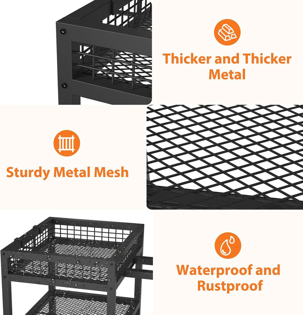 Garden Tool Organizer with Wheels-Movable Garden Tool Rack with Storage Hooks for Long-Handled Tools/Rakes/Brooms/Shovels,Heavy Duty Metal Garden Tool Storage for Garage,Shed,Garden,Black