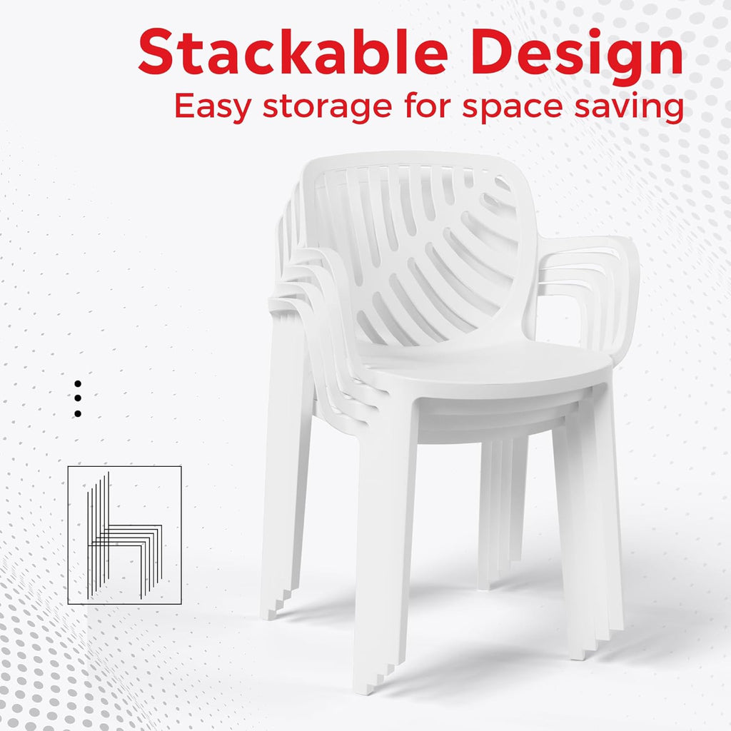 Breakfast Table Set for 4, HDPE Patio Square Dining Table and Stackable Chairs, Outdoor Small Patio Furniture Set All Weather for Backyard Porch Poolside, White
