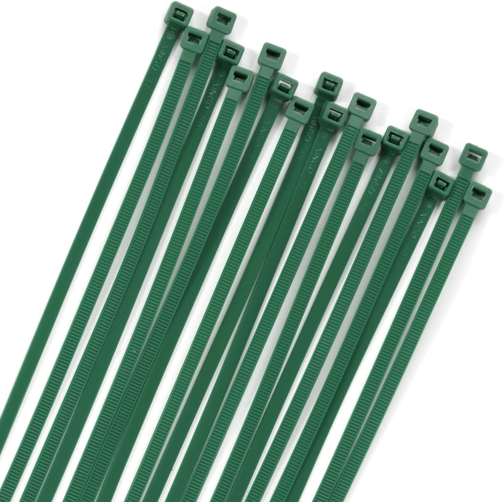 XINGO 100PCS Cable Zip Ties Heavy Duty, Premium Nylon Plastic Wire Ties with 50 Pounds Tensile Strength, Self-Locking Black Nylon Zip Ties for Indoor and Outdoor (14 inch, Dark Green)