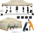 COBIZI 10x20 Canopy with Sidewalls, Heavy Duty Party Tent Pop up carpas para Fiestas, Tents for Parties, Wedding, Outdoor Easy Pop up Foldable Portable Canopy Tent with Wheeled Bag, Khaki Upgrade