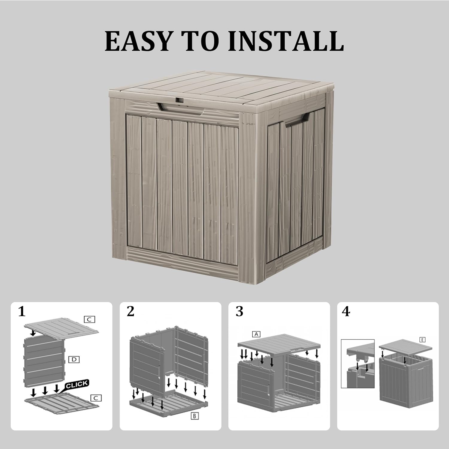30 Gallon Waterproof Deck Boxes for Outdoor - Compact Resin Patio Storage Boxes, Pool Storage Bin with Lock for Cushions & Tools, UV-Resistant, Slate Grey
