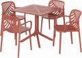Breakfast Table Set for 4, HDPE Patio Square Dining Table and Stackable Chairs, Outdoor Small Patio Furniture Set All Weather for Backyard Porch Poolside, Red
