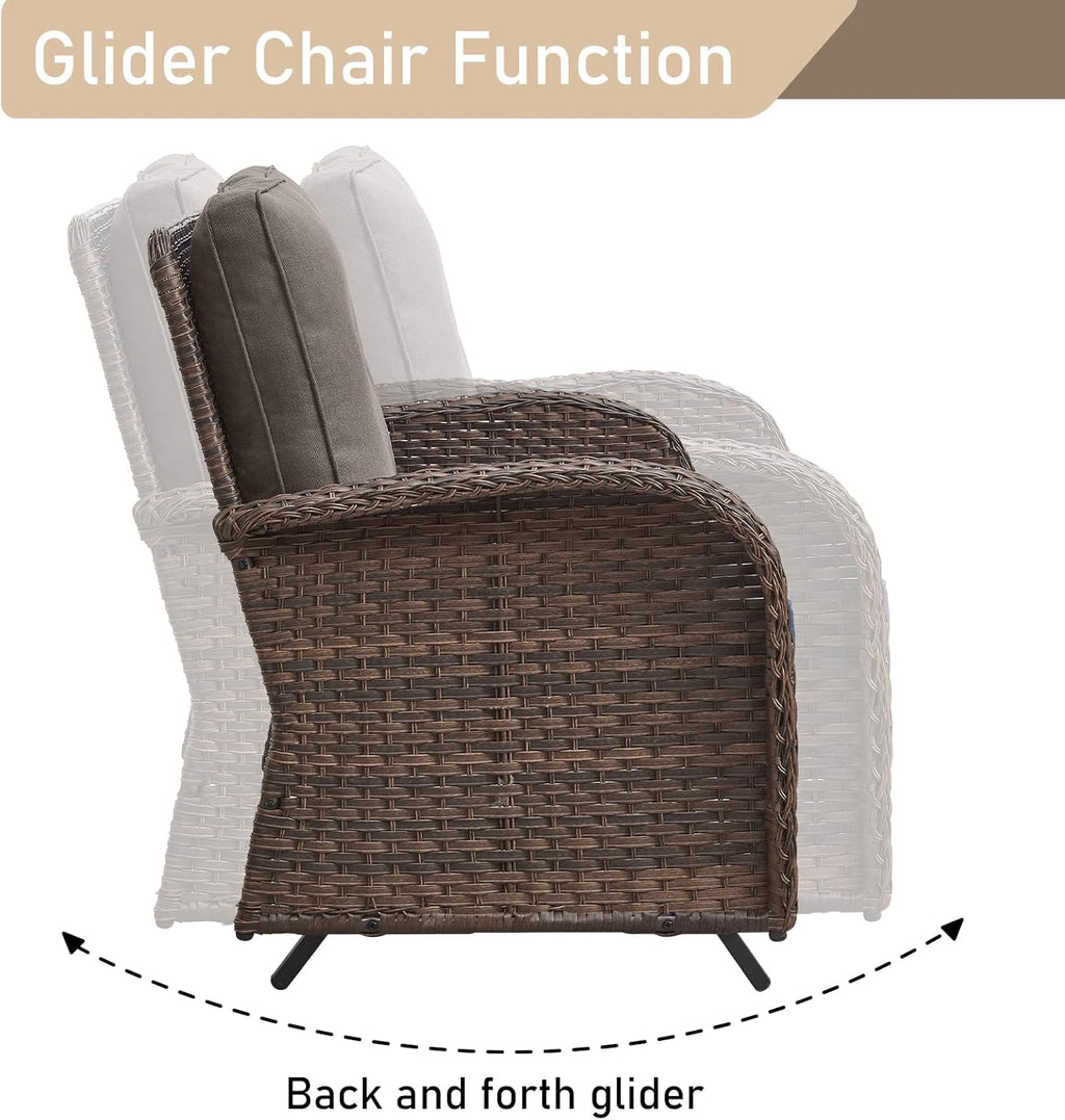 HUMMUH Patio Furniture 7-Piece PE Wicker Outdoor Conversation Set,All-Weather Rattan Swivel Chairs with Ottomans Glider Loveseat for Backyard,Poolside,Deck