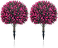 Artificial Topiary Tree with Pink Eucalyptus, Set of 2-17in UV Resistant Fake Evergreen Tree for Porch, Outdoor Artificial Plants for Planters - Ground Spike Included FZHCZWZX