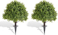 27" Tall Artificial Boxwood Ball Topiary Trees Set of 2, UV Resistant Large Faux Plants Outdoor, 2ft Fake Bushes and Shrubs Look Real with Ground Spike for Front Porch Outside Planter Backyard Decor