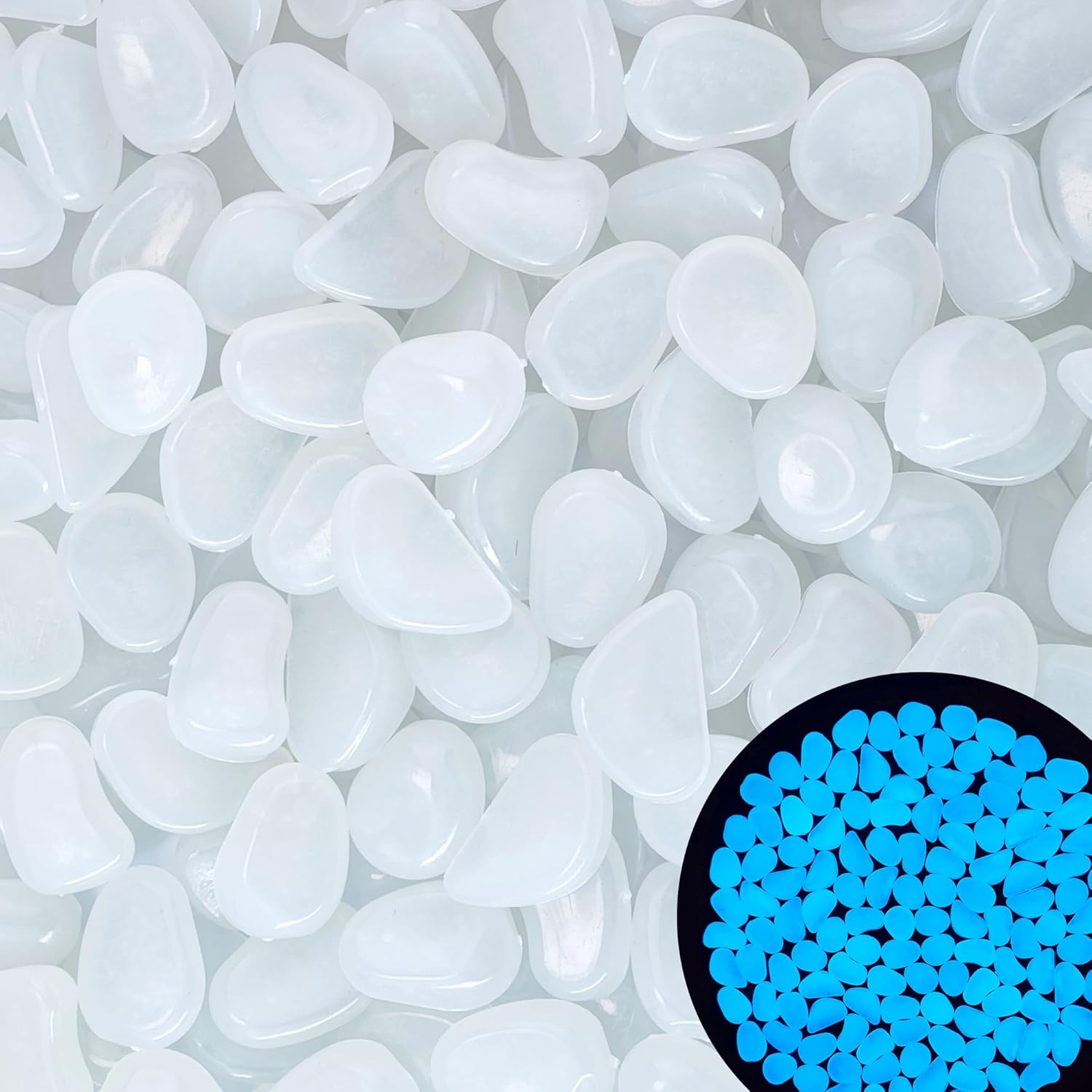 1.4LB 25-27mm White Glowing Pebbles Luminous Stones Glow in The Dark Decorative Stones for Walkways Driveway Yard Grass Fish Tank Plant Pots