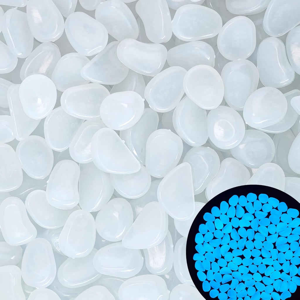 0.7LB 25-27mm White Glow in The Dark Stones Luminous Stones White Glow Stones for Yard Fish Tank Walkway Pathway Aquarium Garden Outdoor Decor