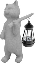 Garden Decoration, Figurine, Lawn Statue, Sculpture Ornament, Animal Figurine - Cat Resin Statue with Lantern (Walking01)