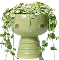 Face Planter Pots Head - 7 Inch Ceramic Succulent Plant Pots with Drainage Hole, Cute Head Planters for Indoor Outdoor Plants, Room Desk Office Decor, Plant Lover Gifts, Green