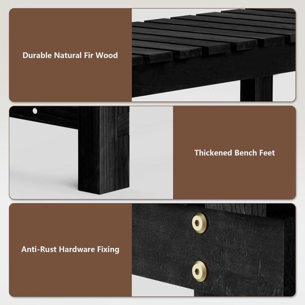 Nidouillet 35.5" Outdoor Garden Bench, Weatherproof Patio Benches 2-Person Seat Backless Wooden Porch Bench, Multifunctional Slat All Weather Bench for Garden Lawn Front Porch Park Backyard (Black)
