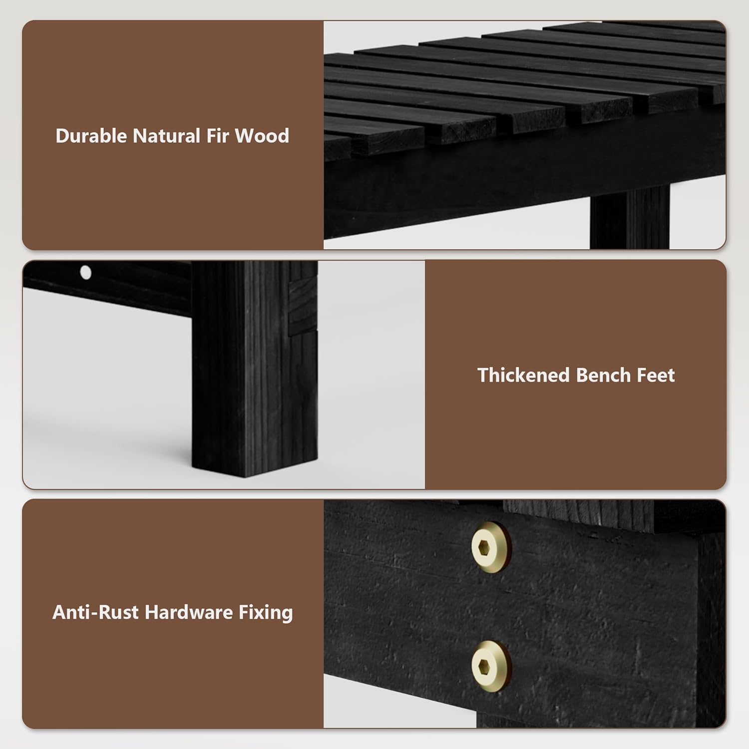 Nidouillet 35.5" Outdoor Garden Bench, Weatherproof Patio Benches 2-Person Seat Backless Wooden Porch Bench, Multifunctional Slat All Weather Bench for Garden Lawn Front Porch Park Backyard (Black)