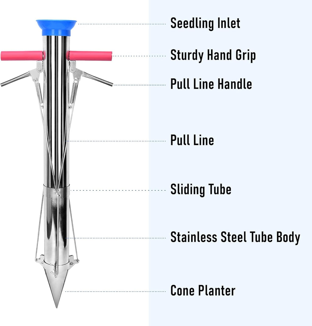 AIWFL Seedling Transplanter Long Double Handled Bulb Planter Tools Vegetable Young Plant Manual Plant Transplanter Stainless Steel Planting Garden Tools