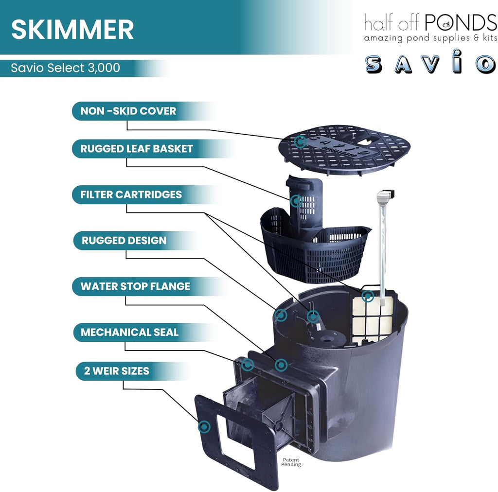 HALF OFF PONDS Savio Select 3,000 GPH Submersible Pump Pond Kit with 15' x 15' PVC Plastic Pond Liner for Water Garden & Koi Pond