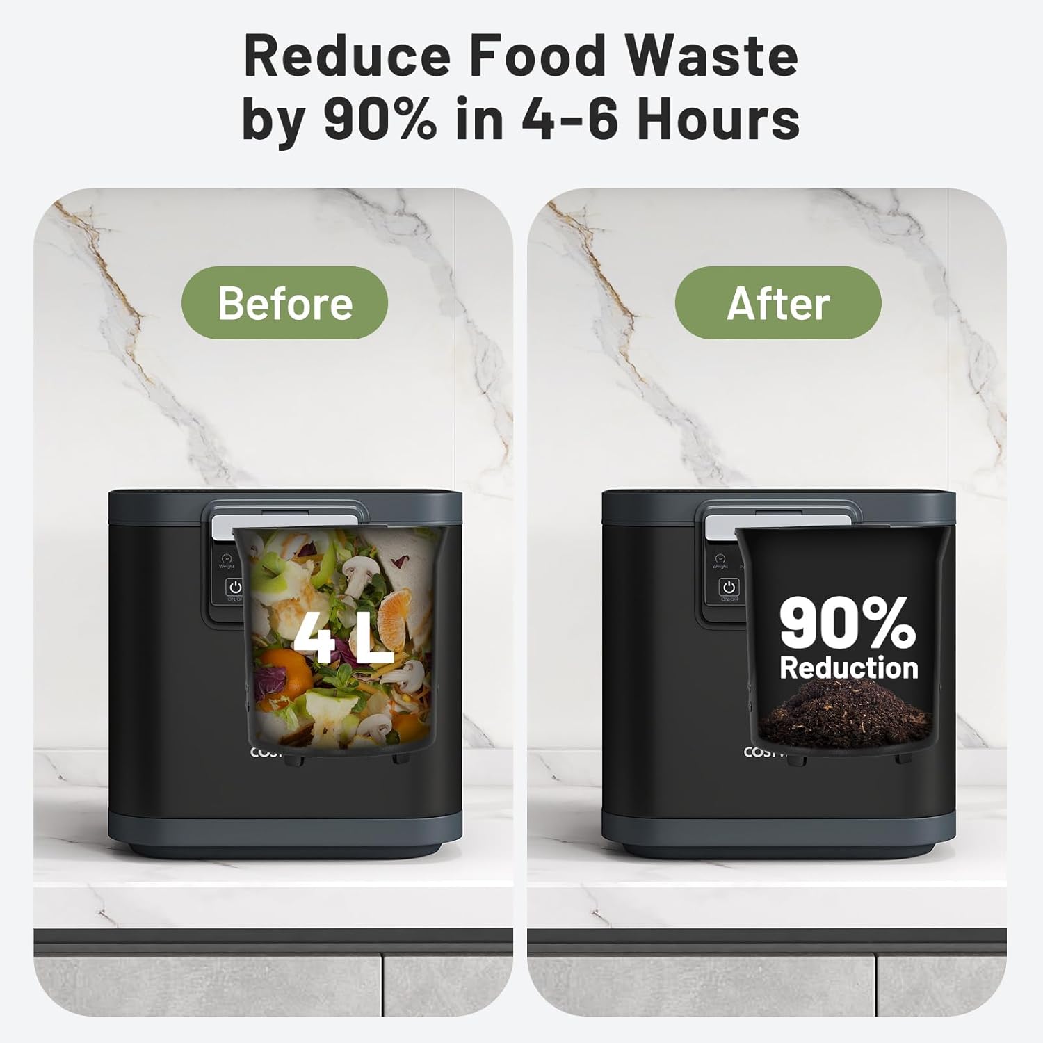 COSTWAY 4L Electric Composter for Kitchen, Smart Waste Dispenser Countertop Compost Machine w/Replaceable Filters, Auto-Cleaning, LED Display, Indoor Compost Bin, Turn Food Waste to Dry Fertilizer