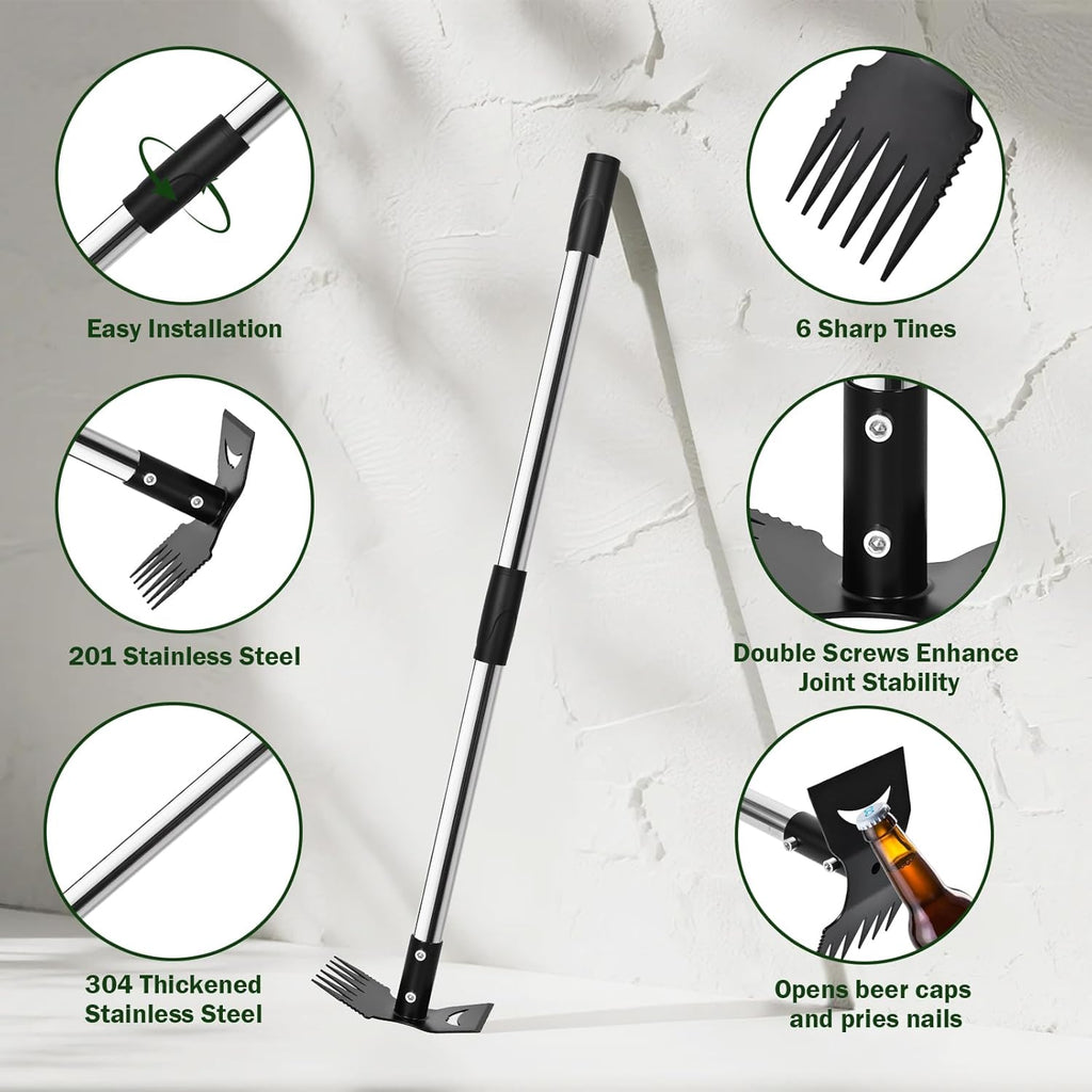Weed Puller Tool with Long Handle - 58" Manual Weeder Remover Tool, 2 in 1 Hand Weed Rake and Garden Hoe for Gardening, Heavy Duty Uprooting Weeding Pull for Yard, Lawn, Patio and Garden