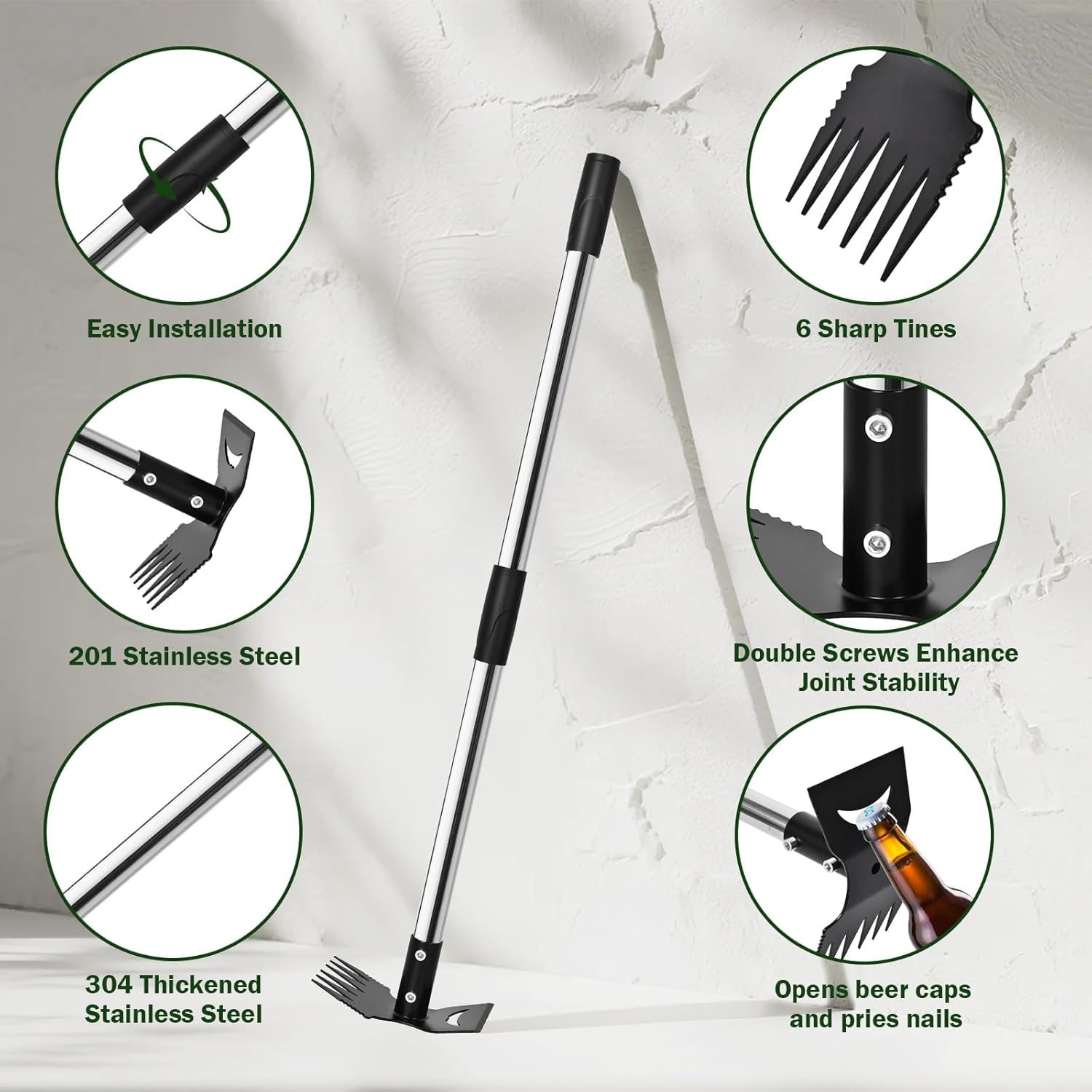 Weed Puller Tool with Long Handle - 58" Manual Weeder Remover Tool, 2 in 1 Hand Weed Rake and Garden Hoe for Gardening, Heavy Duty Uprooting Weeding Pull for Yard, Lawn, Patio and Garden