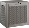 NUNU LAB 30 Gallon Waterproof Resin Deck Box, Lockable Outdoor & Indoor Storage Bench for Patio Cushions, Garden Tools, Pool Accessories & Package Deliveries – Grey