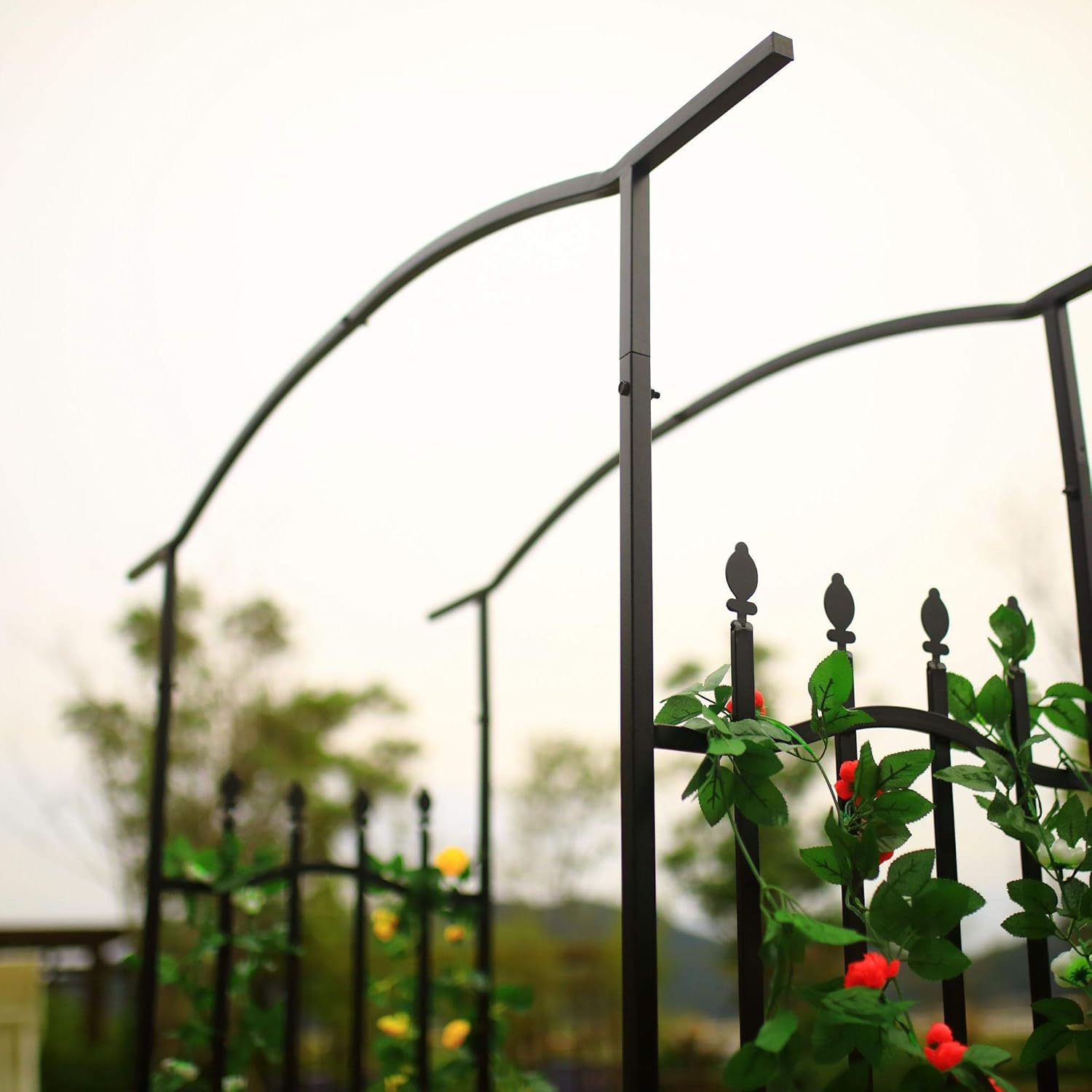 Steel Garden Arch with Gate, 6'8" High x 4'11" Wide, Garden Arbor for Various Climbing Plant, Outdoor Garden Lawn Backyard