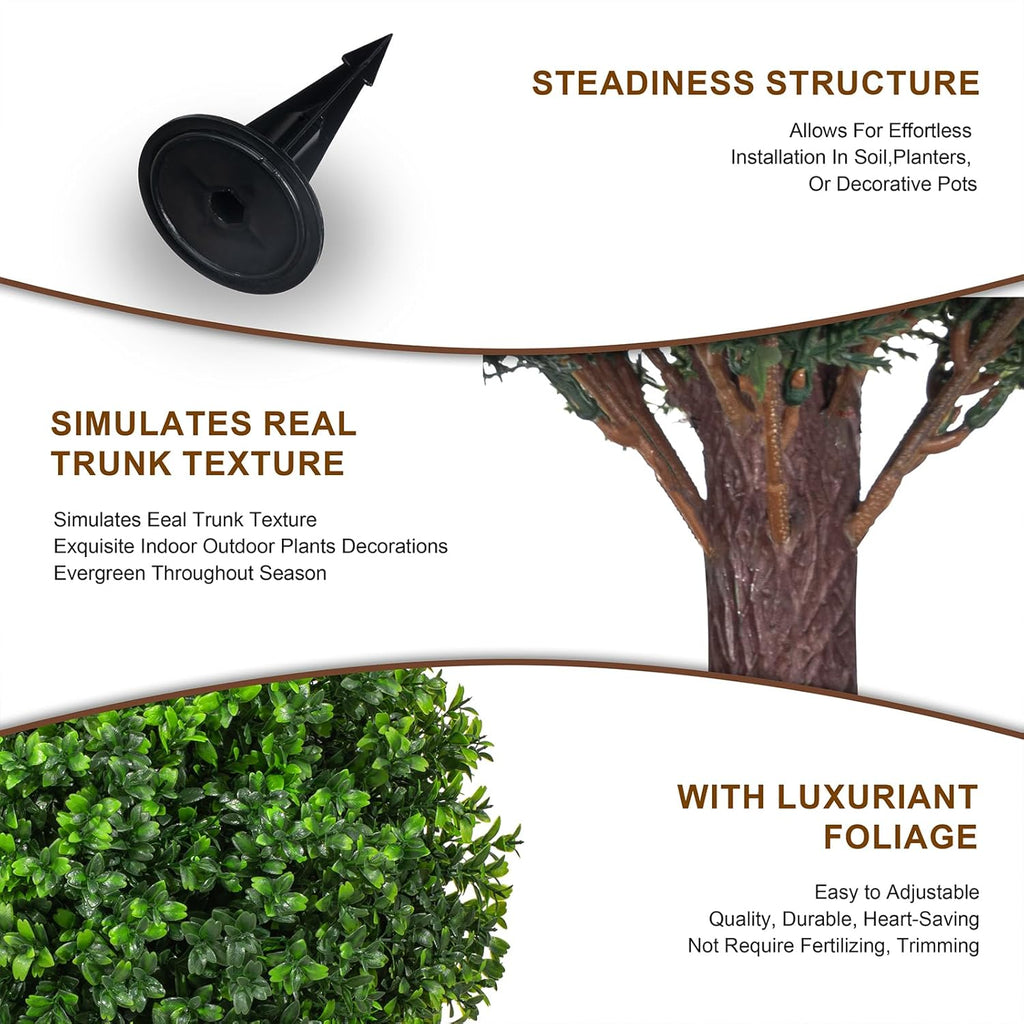 22" Artificial Boxwood Topiary Ball Trees with Ground Spike Set of 2 - UV Resistant Faux Green Shrubs & Bushes Potted Plants for Outdoor Indoor Front Porch Garden