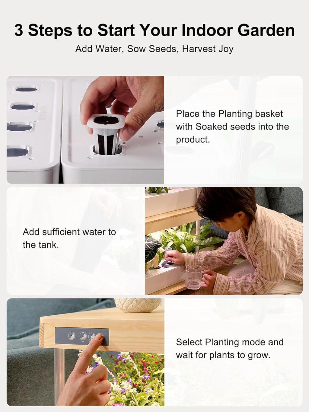 GROWNEER HydroEasy1.0 Hydroponics Growing System Kit, Beginner-Friendly Indoor Garden for Vegetable Fruit Herb, Bamboo Design, Perfect Gift Idea, Full-Spectrum LED Lights for Maximum Growth