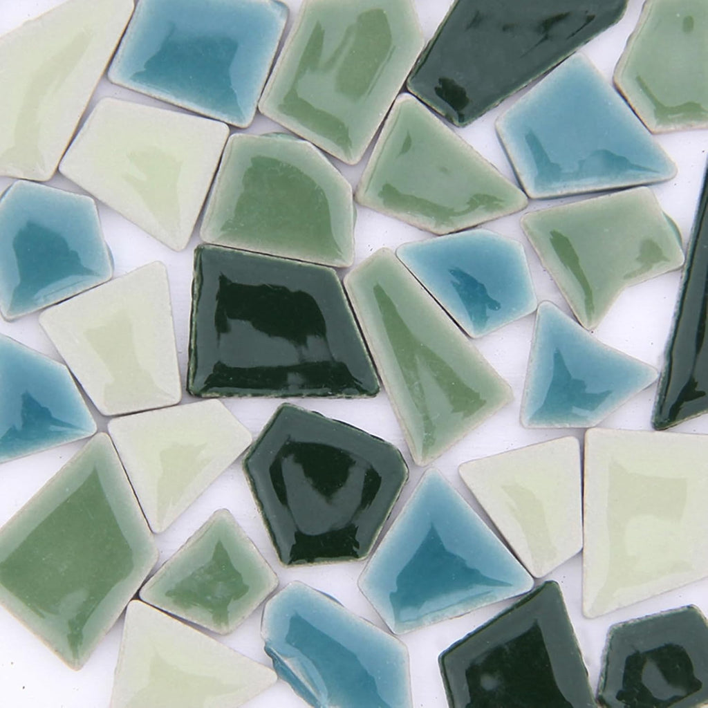 200g Triangles Trapezoids Polygons Ceramic Irregular Size Mosaic Tiles for Crafts Glass Mosaic for Jewelry Making (Green Mix)