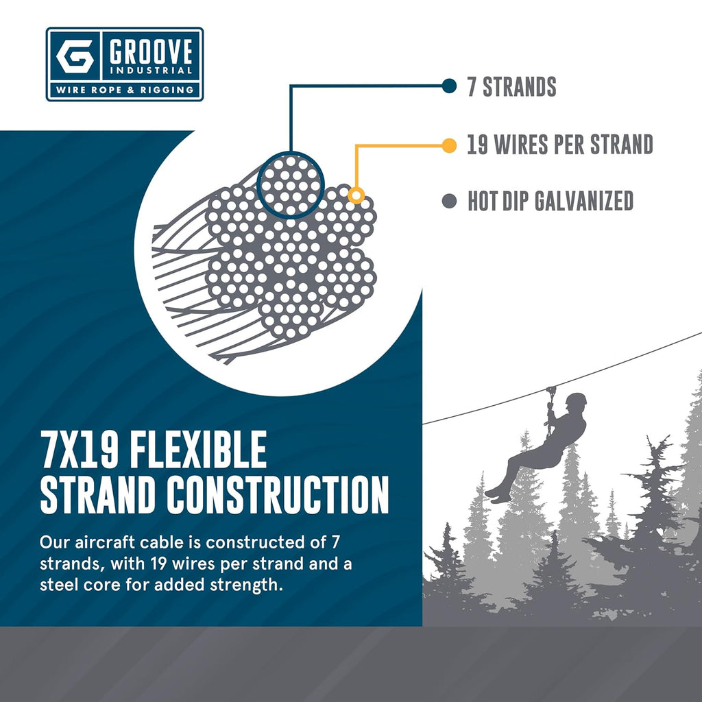 3/16’’ 7x19 Hot Dip Galvanized Aircraft Cable – Steel Wire Rope - 200 Feet