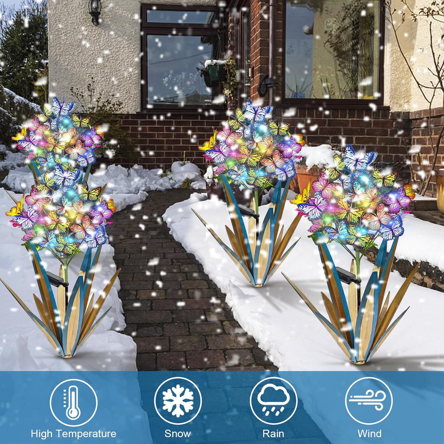 Homight Solar Metal Agave Butterfly Flower Stick Garden Sculpture - Outdoor Gift, Christmas Lights - Swaying Butterfly Garden Lights (2 PCS Blue)