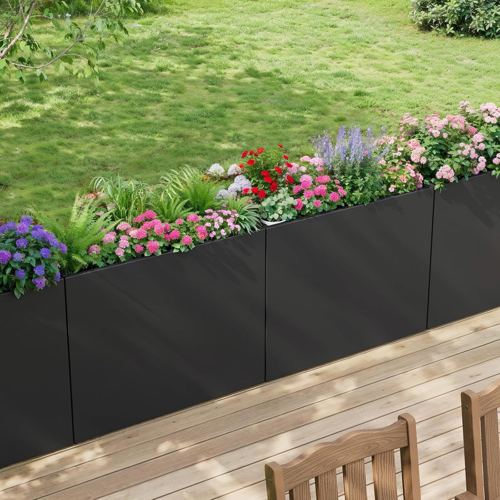Stoog 38" Metal Tall Rectangular Planter - All-Weather Planter Box for Indoor/Outdoor Use, with Removable Insert Shelf, and Modern Design for Plants, Flowers, Garden, Black