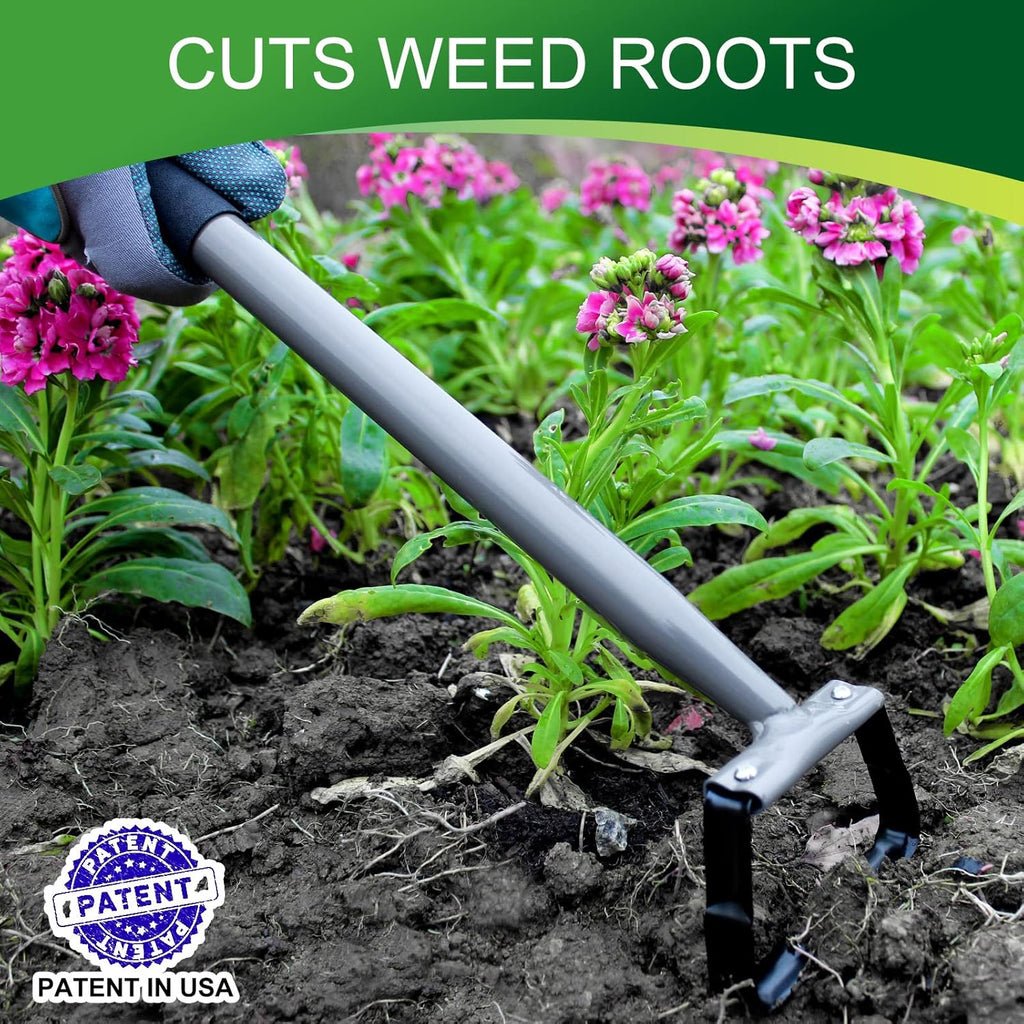 Walensee Mini Action Hoe for Weeding Stirrup Hoe Tools for Garden Hula-Ho with 14- Inch Scuffle Loop Hoe Gardening Weeder Cultivator, Sharp Durable Metal Handle Weeding Rake with Cushioned Grip, Grey