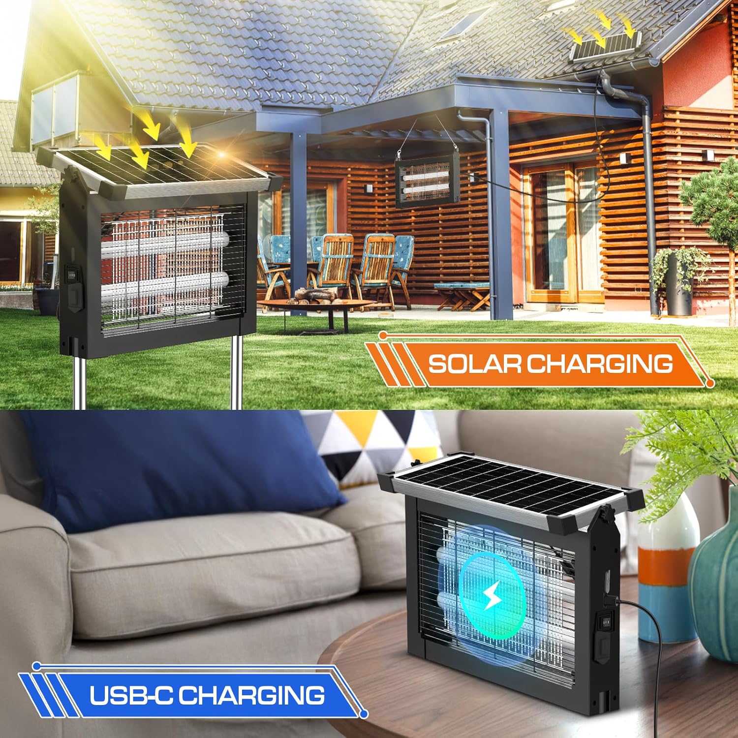 Solar Bug Zapper Outdoor Waterproof, Jepwe 4500V Cordless Bug Zapper Outdoor Large, Rechargeable Mosquito Killer & Fly Zapper, Solar Powered Insect Trap for Garden, Patio, Backyard, Indoor Use