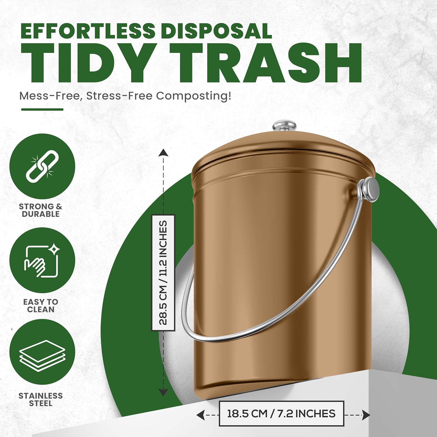 Utopia Kitchen Compost Bin for Kitchen Countertop, 1.3 Gallon Compost Bucket for Kitchen with Lid, Includes 1 Spare Charcoal Filter (Bronze)