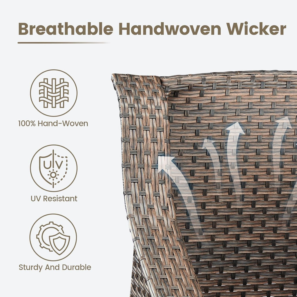 Outdoor Wicker Patio Chairs Set of 4 - Heavy Duty Outside Rattan Lawn Chair for Front Porch Balcony Backyard Yard Deck Poolside Apartment – Brown/Grey