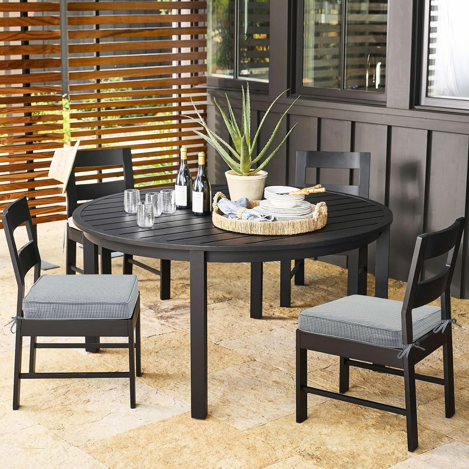 Outdoor Square Corner Seat Cushion, 19"x19"x3", Set of 4, Non Slip Seat Cushion Pads with Removable Cover for Patio Furniture, Garden Yard Lawn, Black White Mini Check