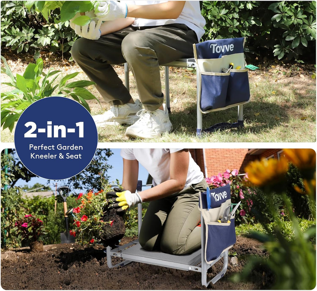 Upgraded Garden Kneeler and Seat with Thicken & Widen Soft Kneeling Pad, Heavy-Duty Foldable Garden Stool with Large Garden Tool Bag, Portable Garden Bench Gardening Gifts for Women, Seniors
