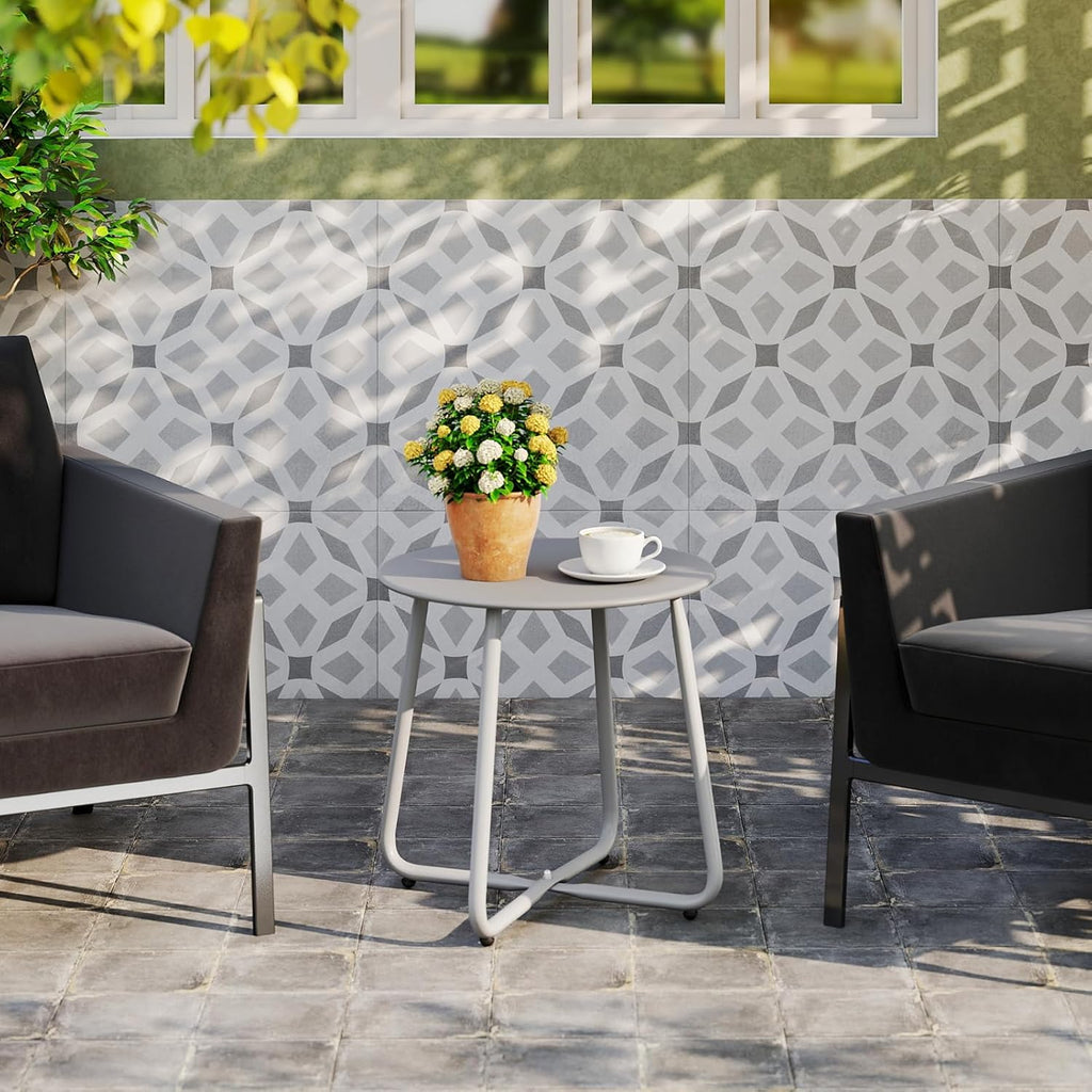 HollyHOME Round Metal Side Table, Rust-Resistant Patio Small Plant Stand, Outdoor 17.32'' Portable End Table for Balconies, Gardens, Living Rooms and Bedrooms, Grey