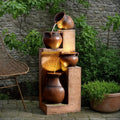 53" H Patio Water Fountain-The 4 Cascading Modern Feature Crocks Garden Fountains and Waterfalls with Warm Lights for Porch, Deck, Patio, Backyard Home Décor (Gold)