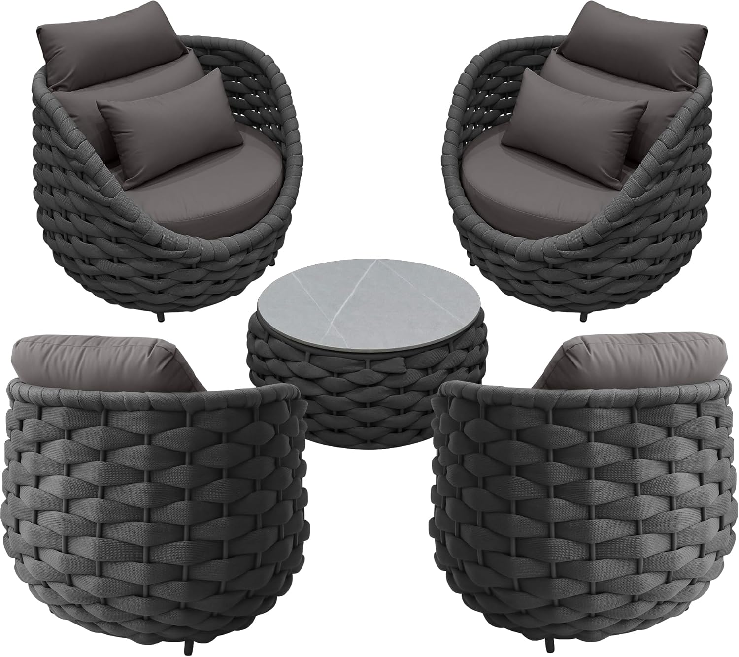 TWT Aluminum Outdoor Patio Furniture Set, 4 Pcs Textilene Armchairs Modern Outdoor Conversation Set Outdoor Single Sofa with Upgrade Cushion and Coffee Table for Balcony, Dark Grey