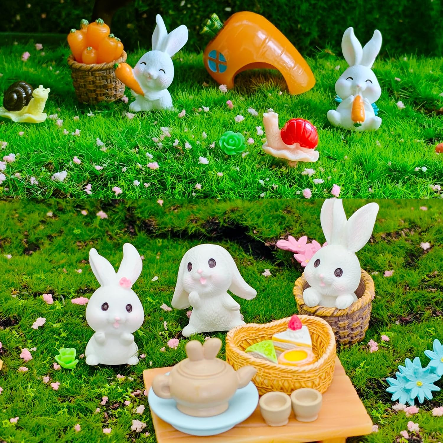 Kai Dream 39 Pcs Fairy Garden Kit - Rabbits and Carrots House,Bunnies Themed Mini Resin Figurines Indoor or Outdoor Decoration,Plant House or Patio Micro Landscapes Décor