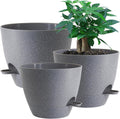 Large Self Watering Pots, 12/10/9 Plastic Planters with High Drainage Holes and Deep Reservoir for Indoor Outdoor Garden Plants and Flowers, Grey Speckles
